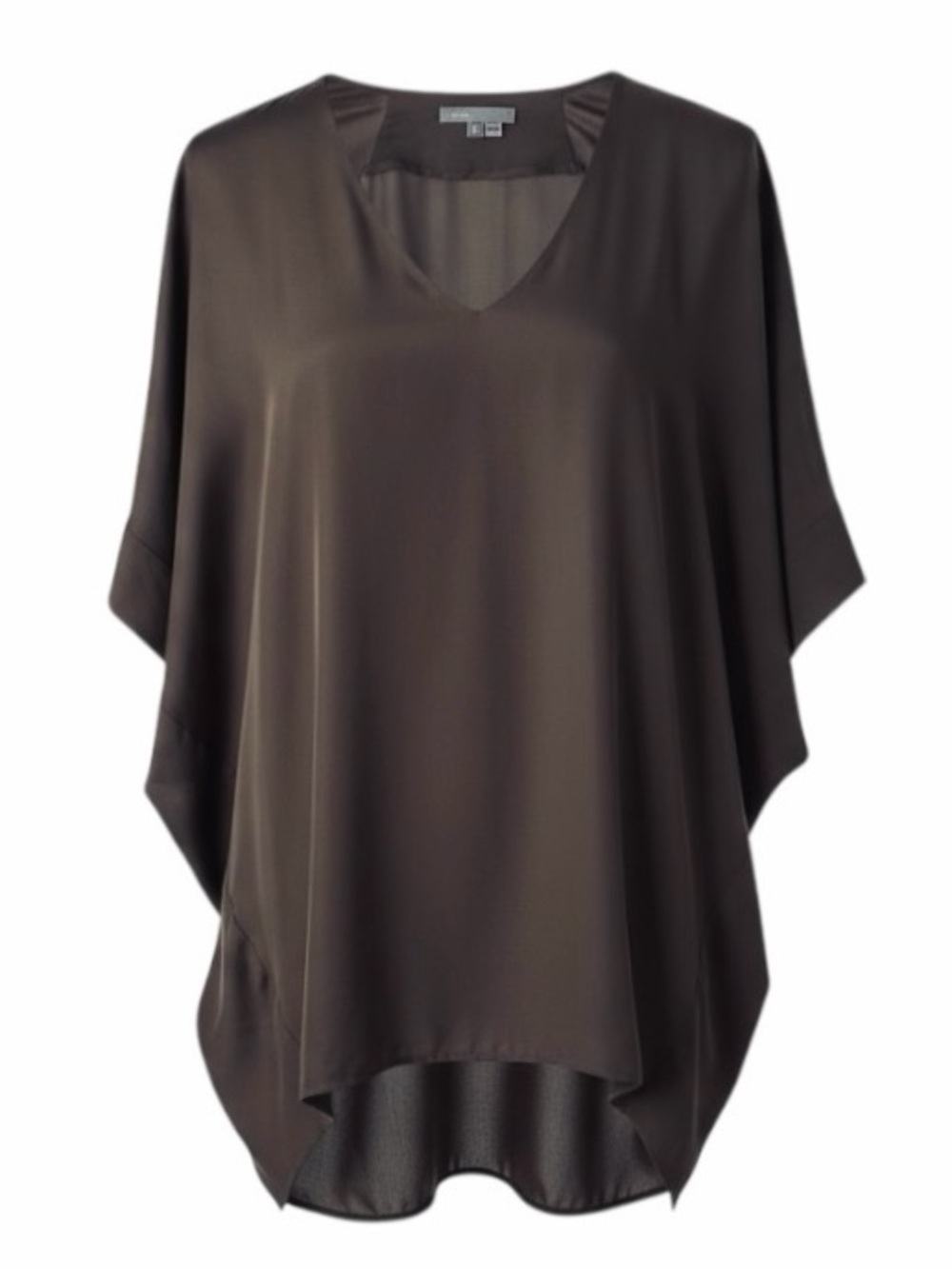 Vince Dark Brown V-Neck Dolman Sleeve Silk Tunic Blouse Size Medium